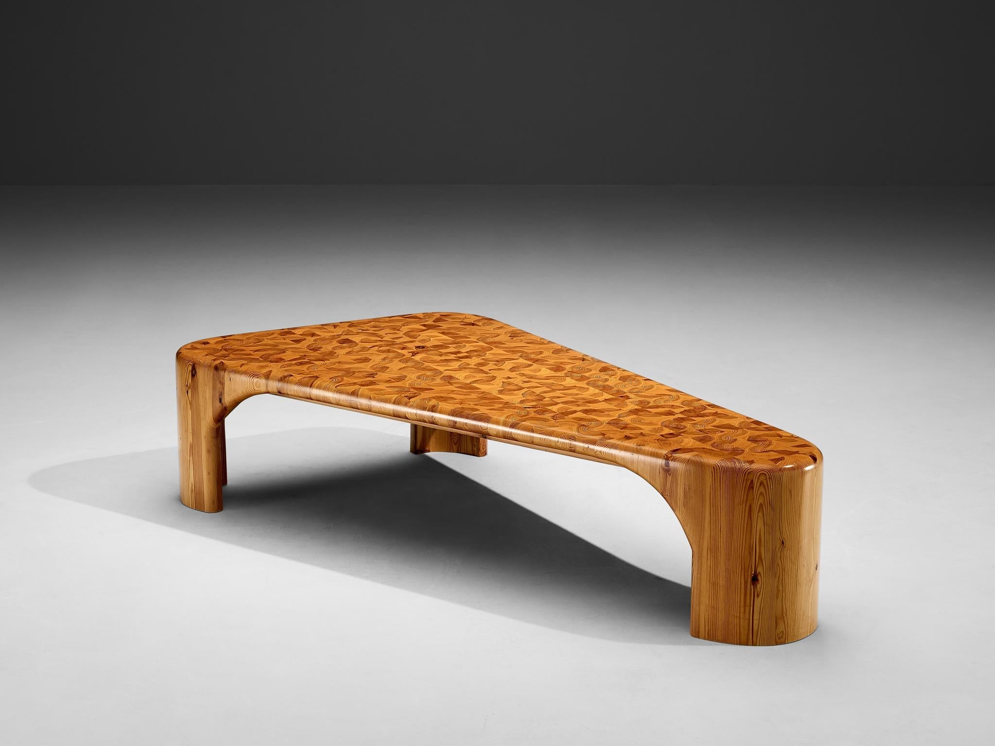 Swedish Asymmetrical Coffee Table in Solid Pine