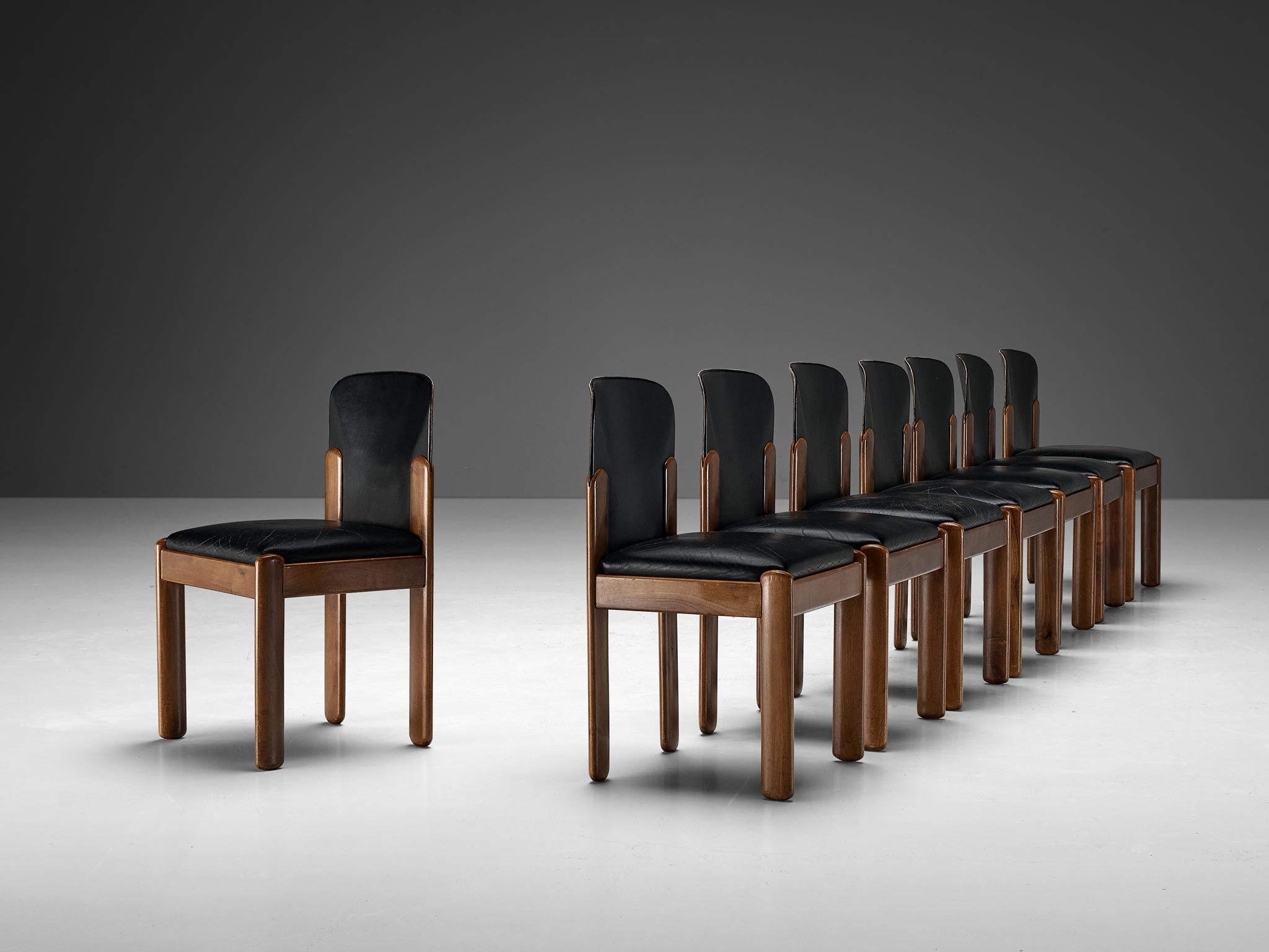 Silvio Coppola for Bernini Set of Eight Dining Chairs in Walnut