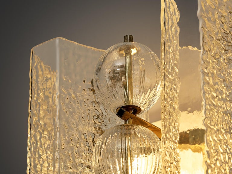 Wall Lights in Textured Glass and Brass
