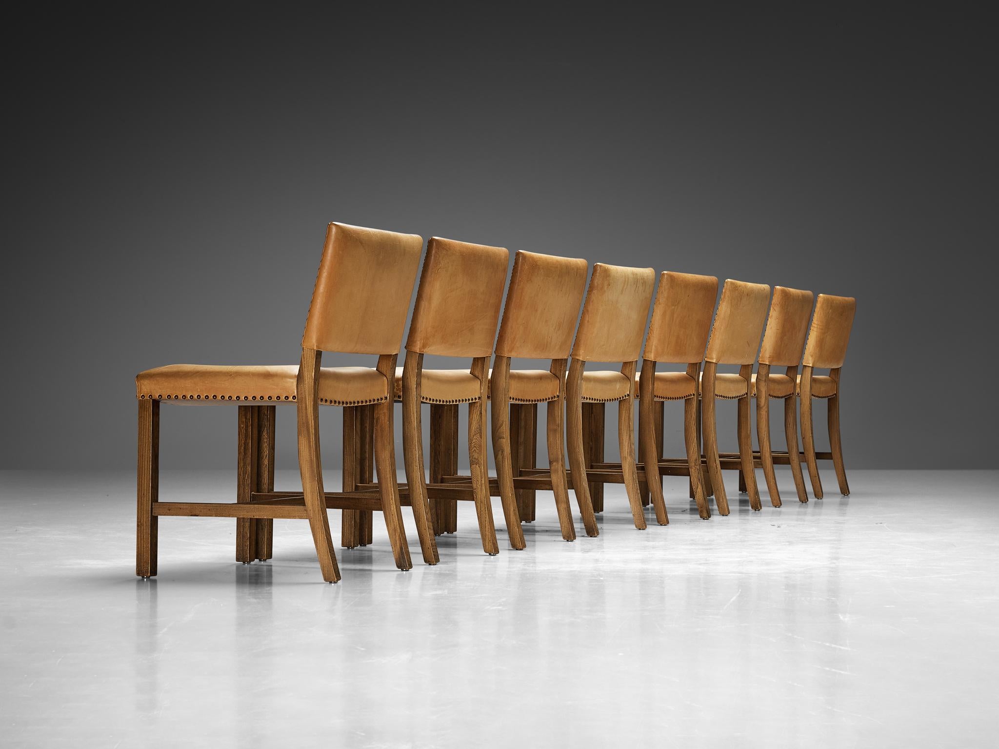 Danish Set of Eight Dining Chairs in Leather and Elm