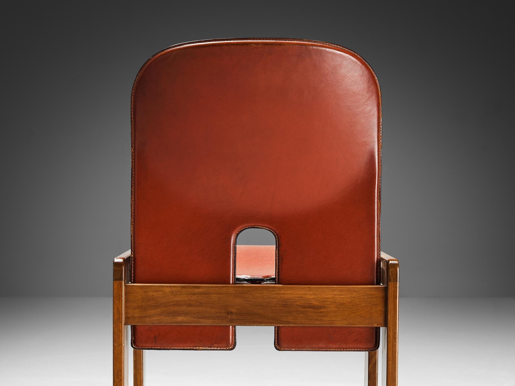 Afra & Tobia Scarpa Set of Six '121' Dining Chairs in Red Brown Leather
