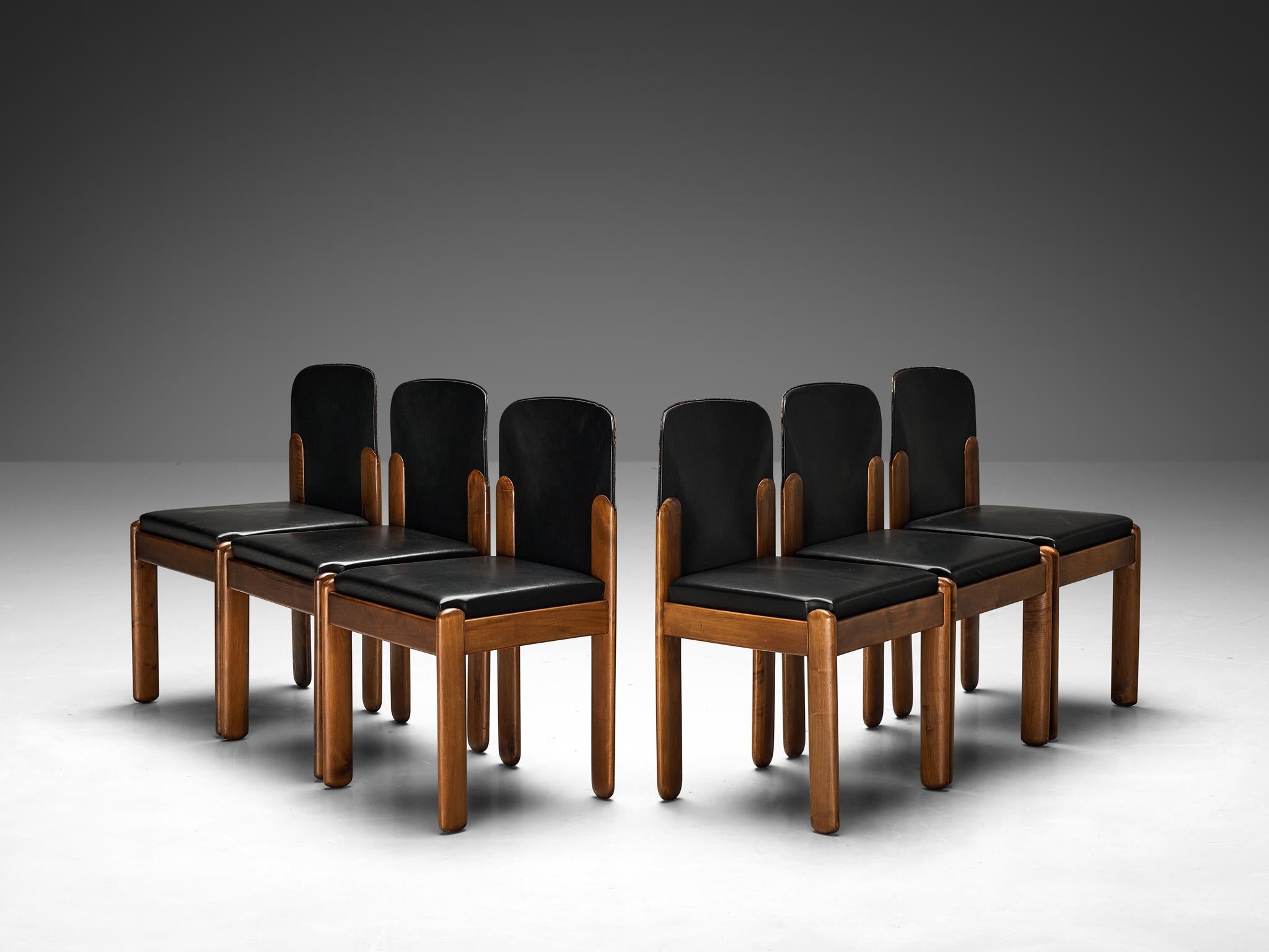 Silvio Coppola for Bernini Set of Six Dining Chairs in Walnut