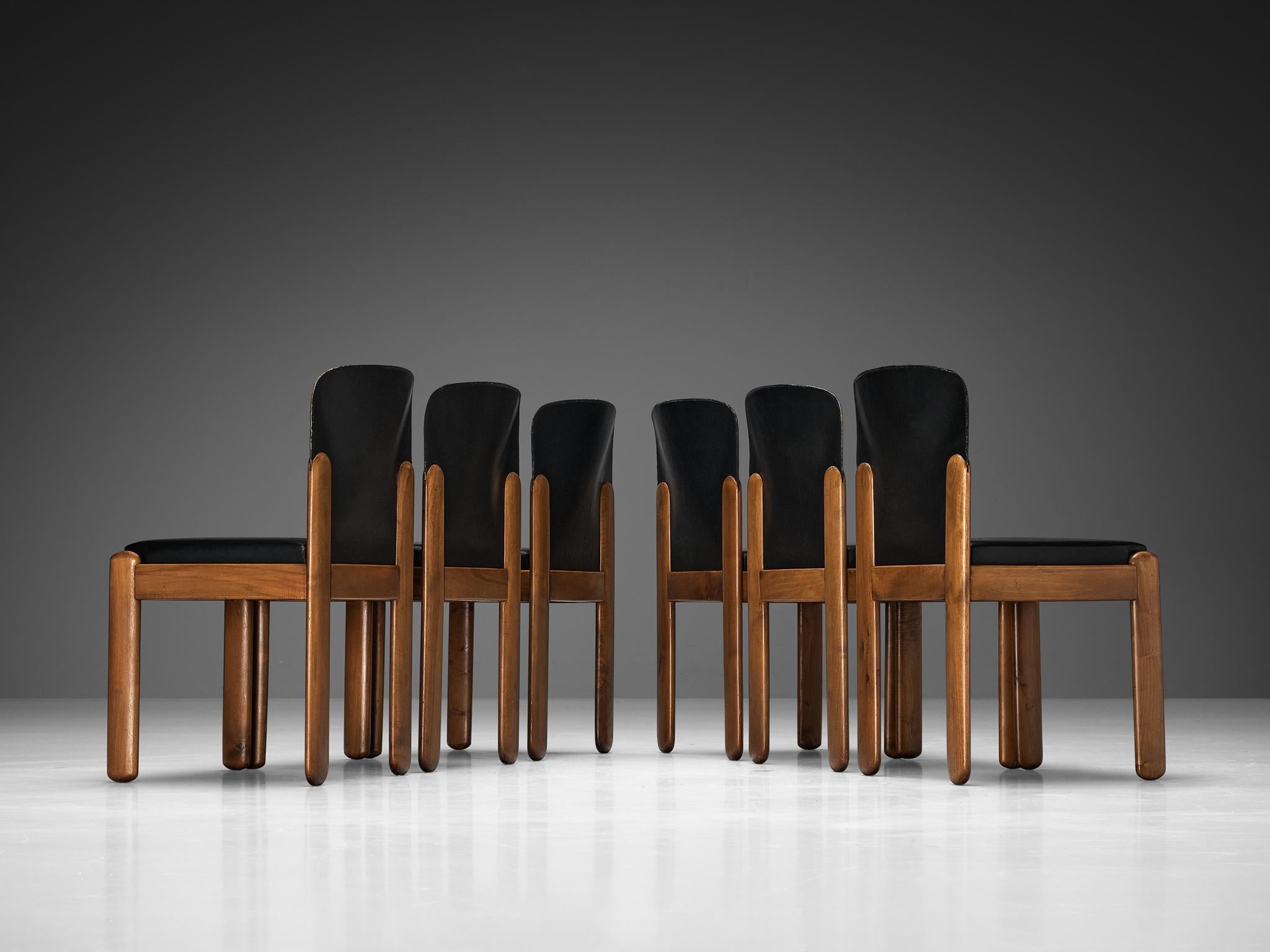 Silvio Coppola for Bernini Set of Six Dining Chairs in Walnut