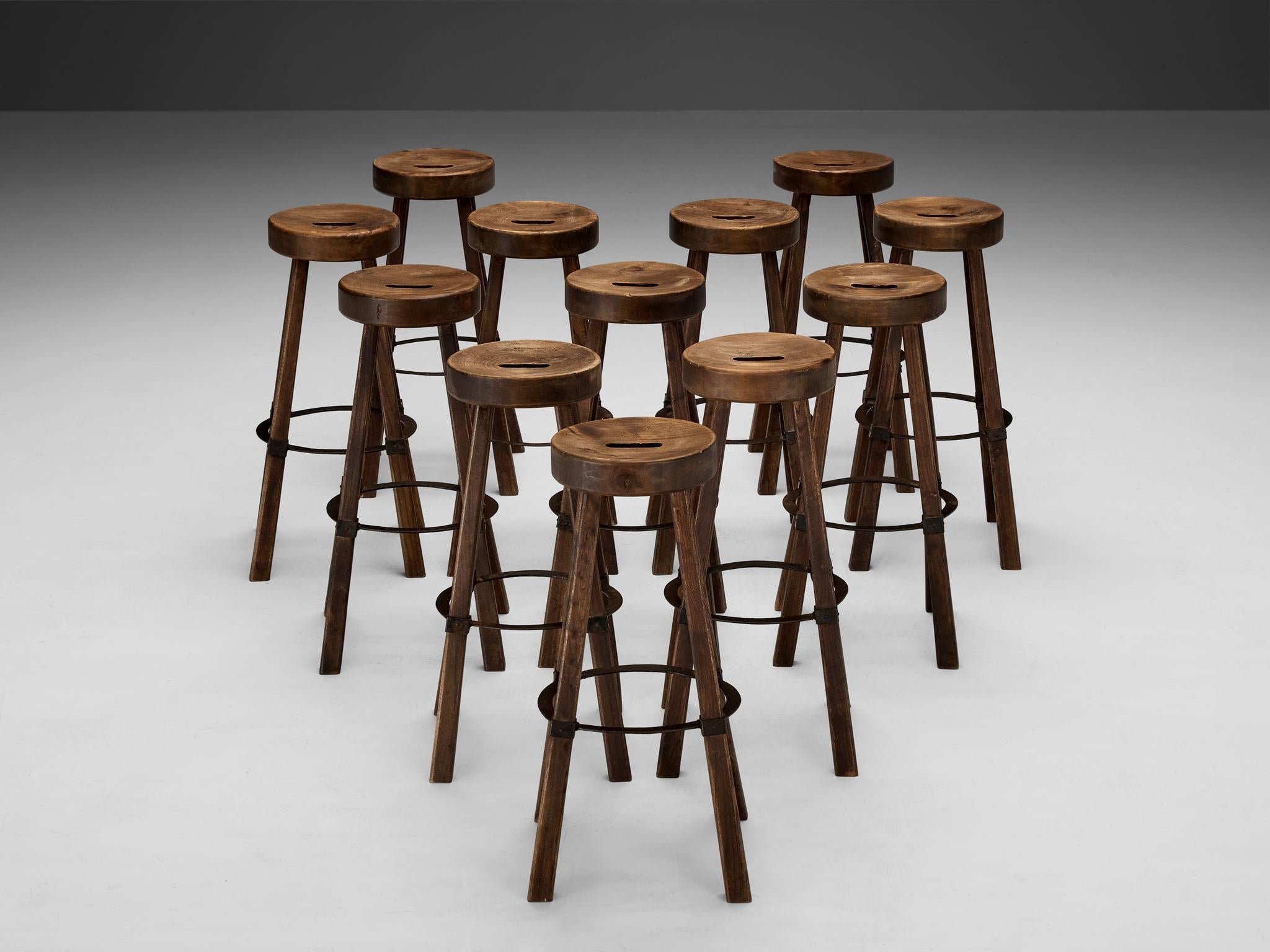 Brutalist Bar Stools in Wood and Steel Detailing