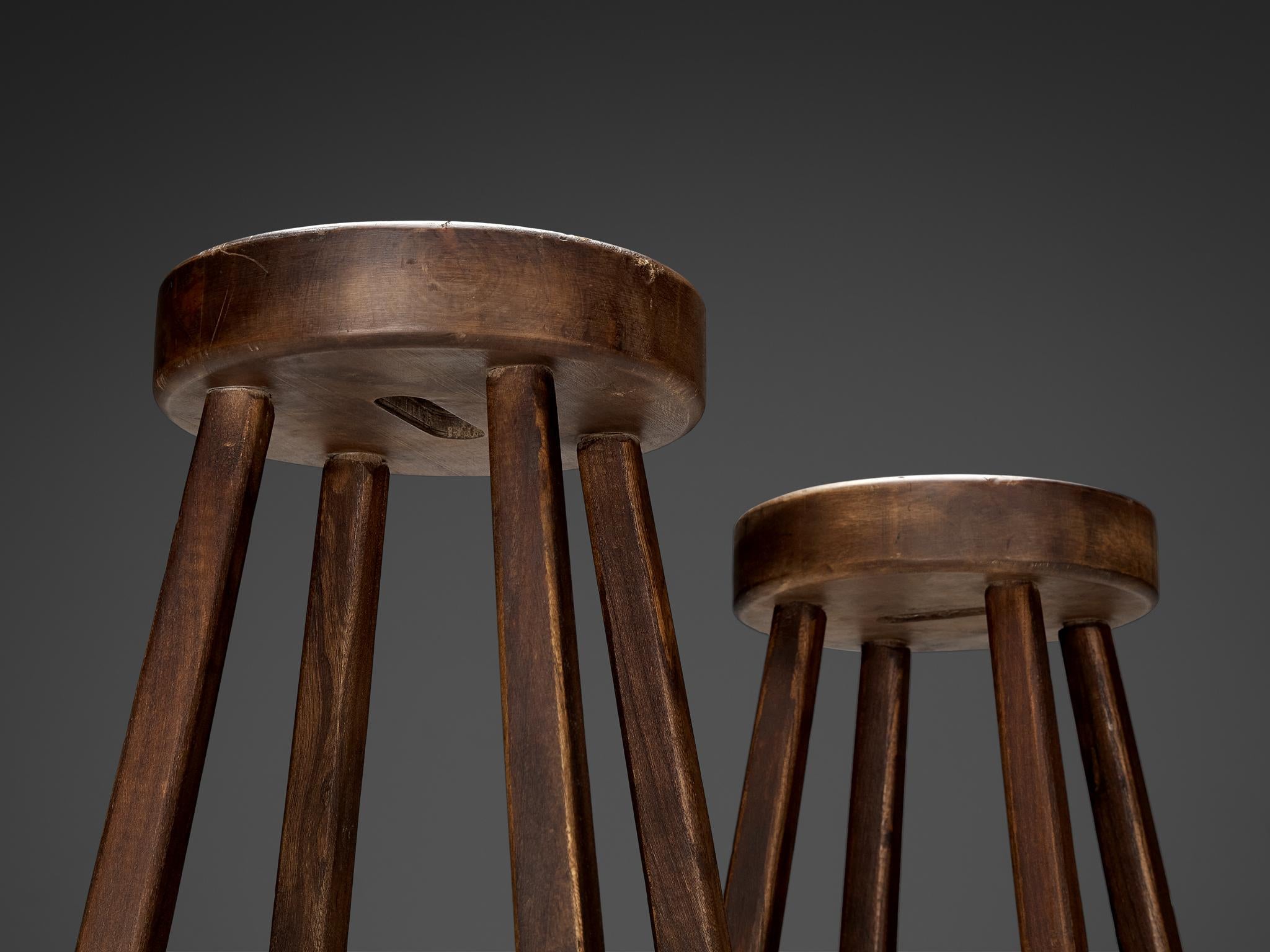 Brutalist Bar Stools in Wood and Steel Detailing