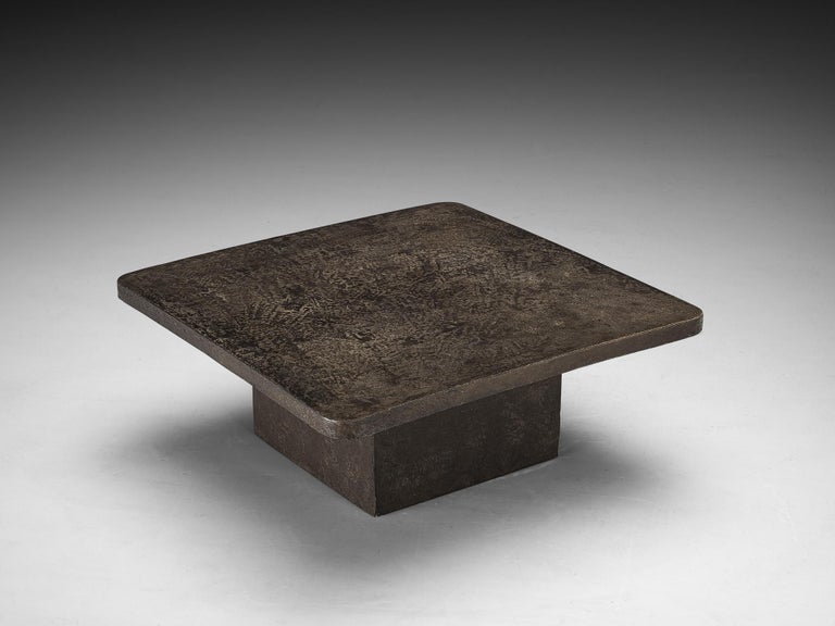 Brutalist Square Coffee Table in Textured Stone Look Resin