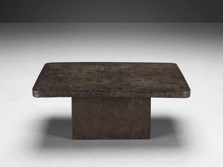 Brutalist Square Coffee Table in Textured Stone Look Resin